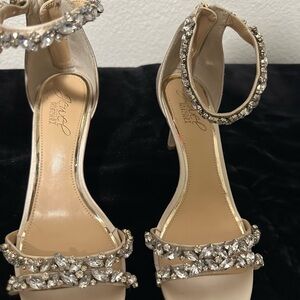 Badgley Mischka Crystal Embellished Heels in Cream